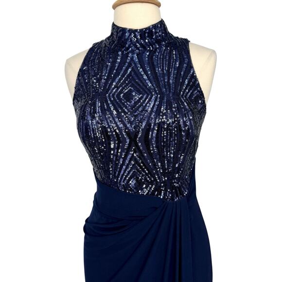 Lauren Ralph Lauren Sequin Mock Neck Evening Gown Navy Sz 12 Formal Maxi $240 - Picture 5 of 16